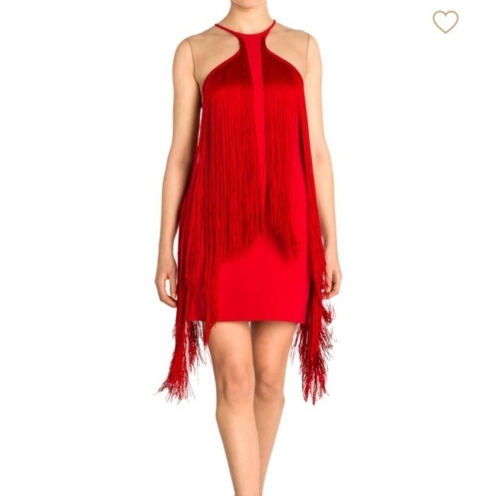 Sleeveless Illusion Wing Fringe Stretch-cady Mini Dress - Picture 11 of 13